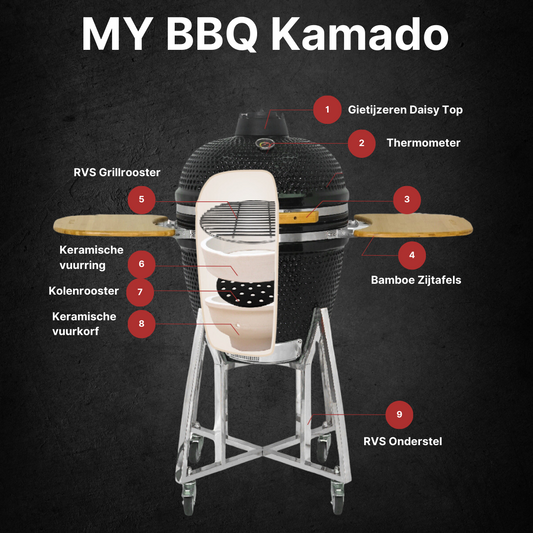 MY BBQ KAMADO LARGE - 21 Inch - Hoogwaardig Keramische barbecue + Gratis Regenhoes